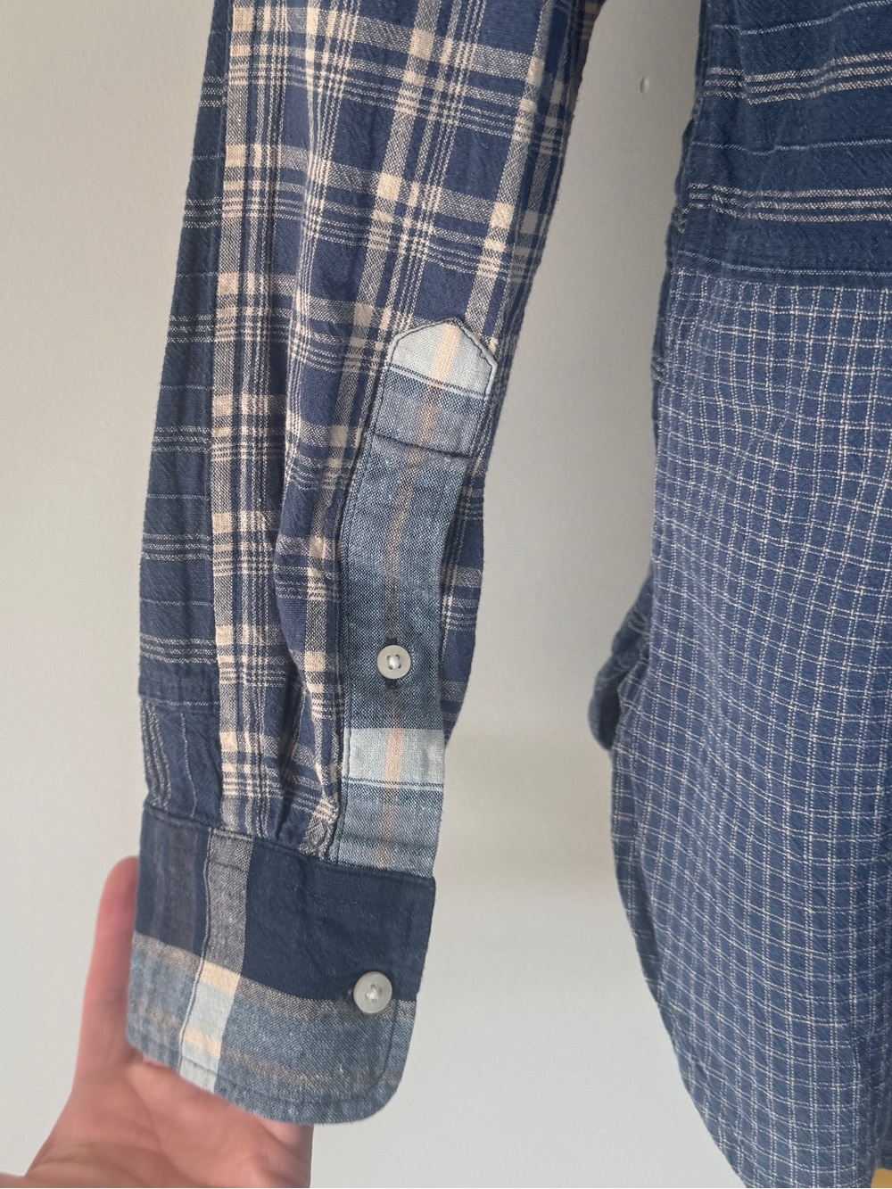 Lauren Ralph Lauren Indigo Patchwork Plaid Linen-Blend Button Down Shirt Small - Picture 4 of 14